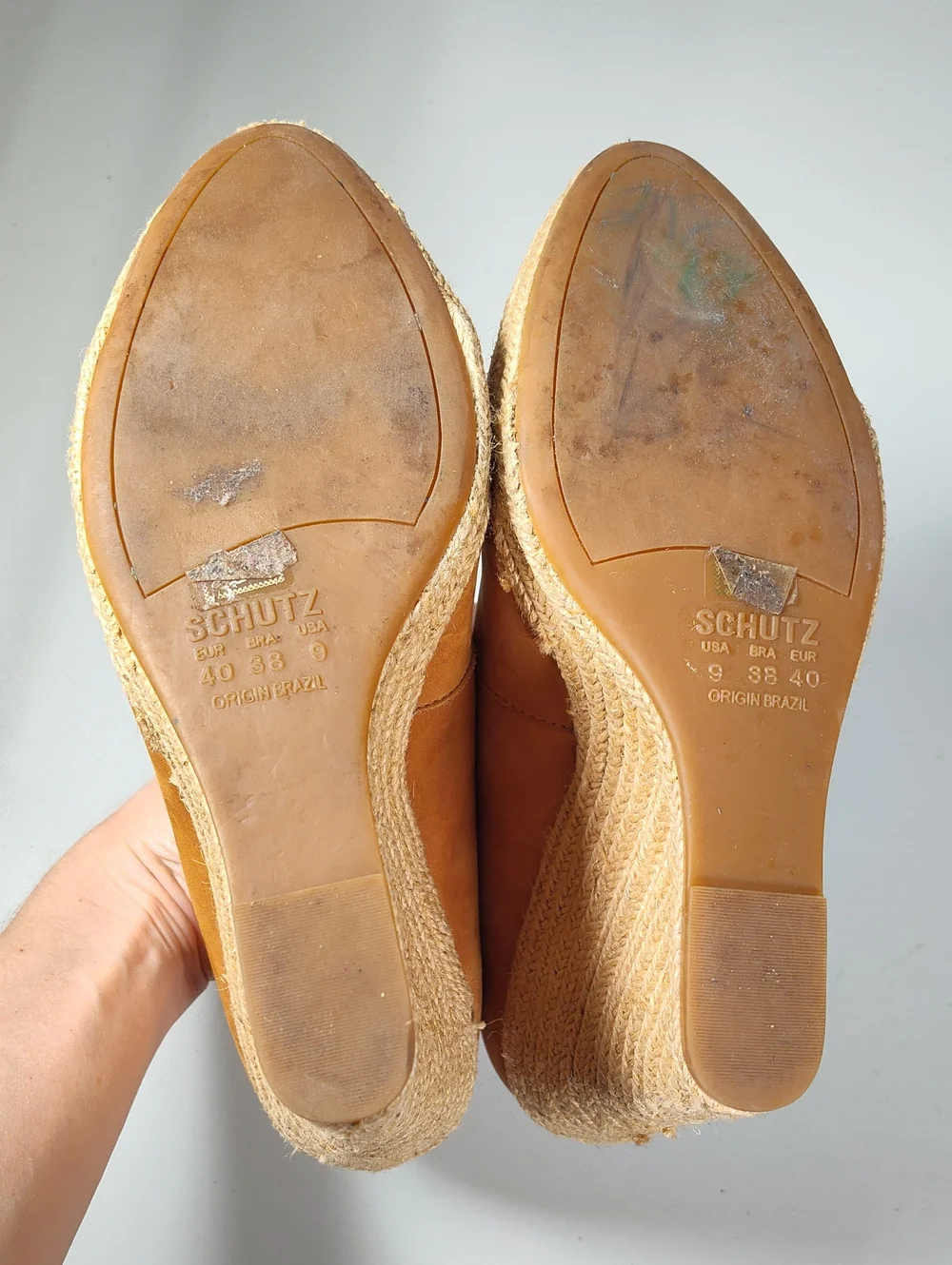 Schutz Ciara brown suede‎ high heel espadrille wedges 9